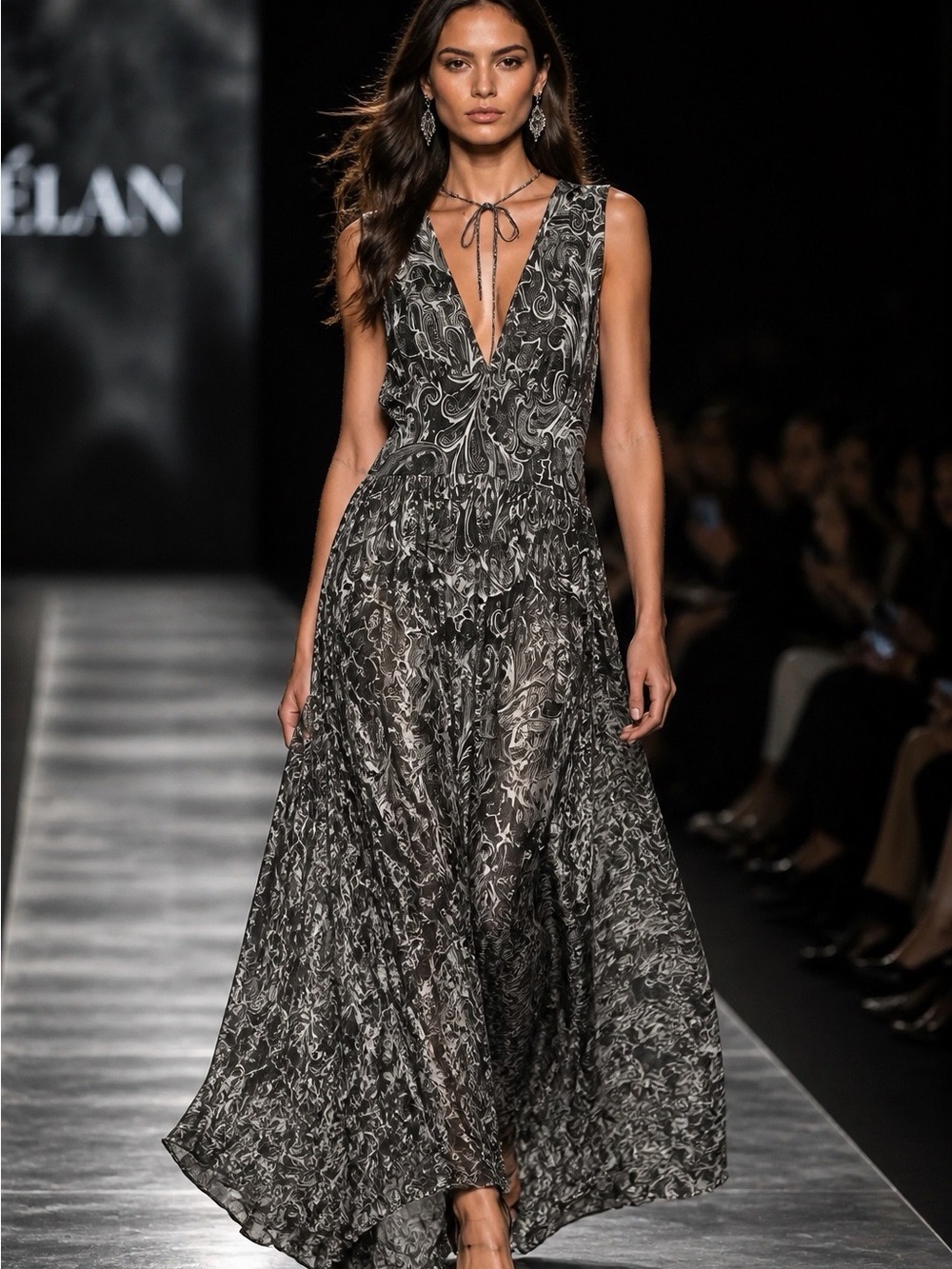 H&M Black & White Printed V-Neck Maxi Dress